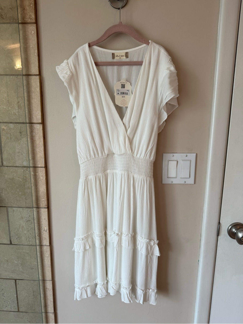 Altar'd State ivory  V-Neck Ruffle Midi Dress XS